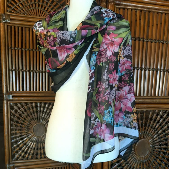SLINKY BRAND Sheer Floral Scarf - EUC - Picture 5 of 12